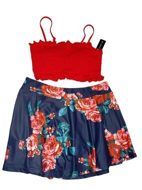 Tempt Me Swim Top Red Small & Style Zone Swim Skirt - Floral - Medium